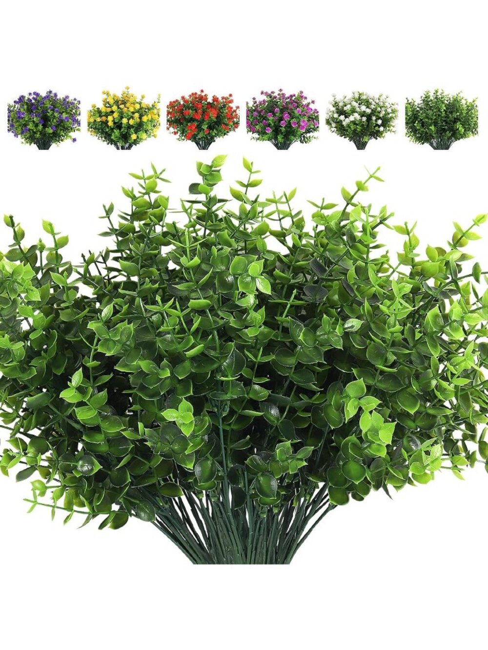 8Pcs Artificial Eucalyptus Fake Greenery Boxwood Stems Green Plants